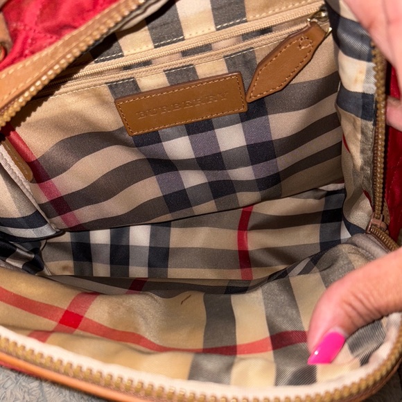 Burberry Red and Tan Quilted Backpack with Gold Hardware - Picture 6 of 16